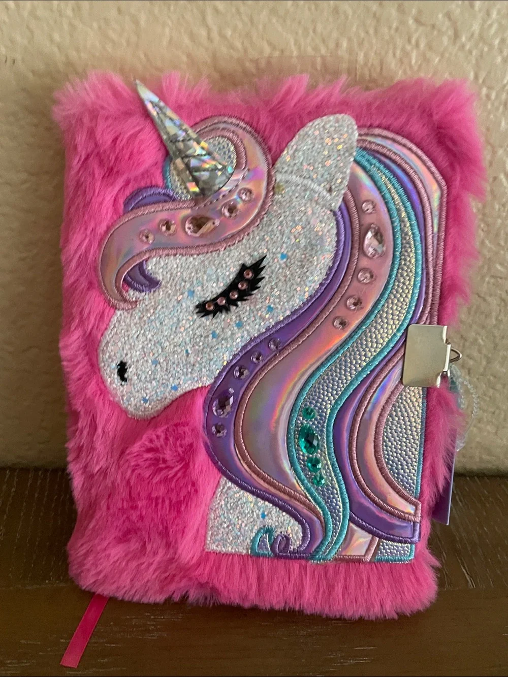 Claire's Hot Pink Unicorn Plush Journal with Multicolor Mane